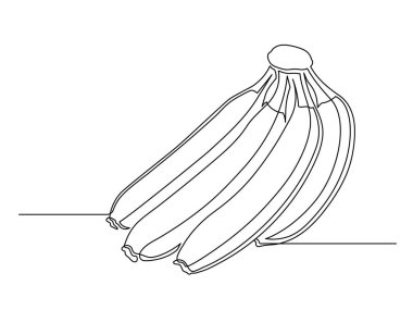 Beyaz arka planda sürekli bir sıra muz. Basit meyve silueti. Elle çizilmiş muz taslağı. Vektör illüstrasyonu