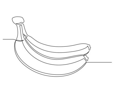 Beyaz arka planda sürekli bir sıra muz. Basit meyve silueti. Elle çizilmiş muz taslağı. Vektör illüstrasyonu