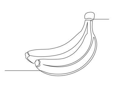 Beyaz arka planda sürekli bir sıra muz. Basit meyve silueti. Elle çizilmiş muz taslağı. Vektör illüstrasyonu