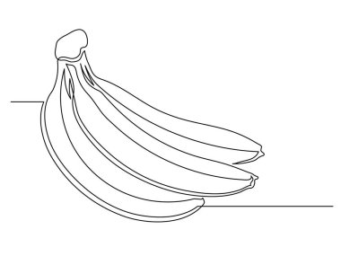 Beyaz arka planda sürekli bir sıra muz. Basit meyve silueti. Elle çizilmiş muz taslağı. Vektör illüstrasyonu