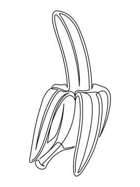 Beyaz arkaplanda açık muz hattı izole edildi. Basit bir meyve silueti. Elle çizilmiş muz taslağı. Vektör illüstrasyonu
