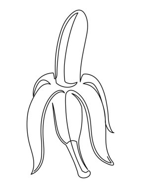 Beyaz arkaplanda açık muz hattı izole edildi. Basit bir meyve silueti. Elle çizilmiş muz taslağı. Vektör illüstrasyonu