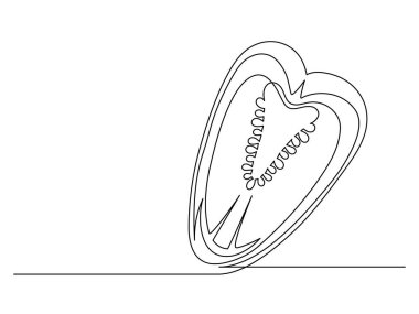 Kesilmiş dolmalık biberin beyaz arka planda izole edilmiş hali. Basit bir sebze silueti. El çizimi dolma biber taslağı. Vektör illüstrasyonu