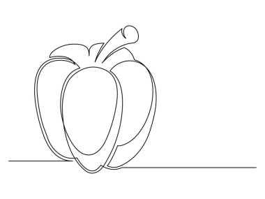 Beyaz arka planda sürekli bir çizgi dolma biber var. Basit sebze silueti. El çizimi dolma biber taslağı. Vektör illüstrasyonu