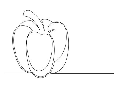 Beyaz arka planda sürekli bir çizgi dolma biber var. Basit sebze silueti. El çizimi dolma biber taslağı. Vektör illüstrasyonu