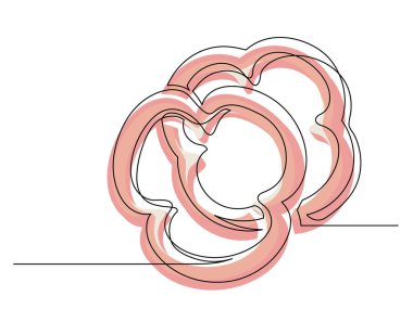 Dilimlenmiş kırmızı dolmalık biberin beyaz arka planda izole edilmiş hali. Basit bir sebze silueti. El çizimi kırmızı dolma biber ana hatları. Vektör illüstrasyonu