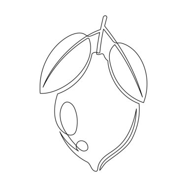 Beyaz arka planda yaprak izole edilmiş limon. Basit bir turunçgil silueti. Elle çizilmiş limon çizgisi. Vektör illüstrasyonu