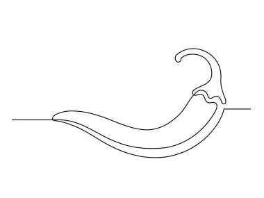 Beyaz arka planda izole edilmiş bir çizgi kırmızı biber. Basit sebze silueti. El çizimi kırmızı biber ana hatları. Vektör illüstrasyonu