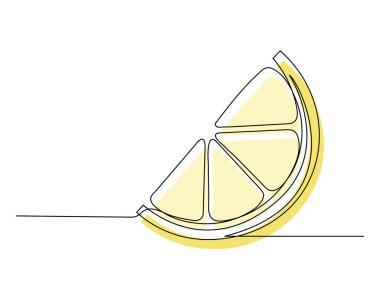 Beyaz arka planda izole edilmiş bir çizgi sarı limon dilimi. Basit bir turunçgil silueti. Elle çizilmiş limon çizgisi. Vektör illüstrasyonu