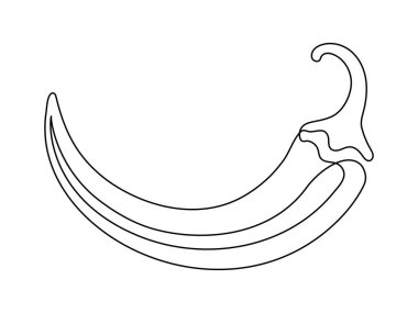 Kırmızı biber çizgisi beyaz arkaplanda izole edilmiş. Basit sebze silueti. El çizimi kırmızı biber ana hatları. Vektör illüstrasyonu