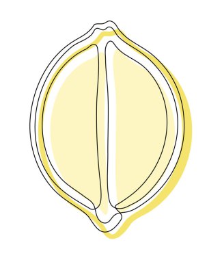 Beyaz arka planda izole edilmiş sarı limon yarıları. Basit bir turunçgil silueti. Elle çizilmiş limon çizgisi. Vektör illüstrasyonu