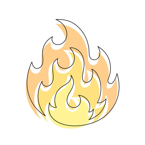Color fire line icon isolated on white background. Simple flame silhouette. Hand drawn fire outline. Vector illustration