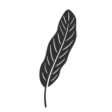 Beyaz arka planda izole edilmiş muz yaprağı. Siyah muz yaprağı silueti. Tropikal ağaç. Vektör illüstrasyonu