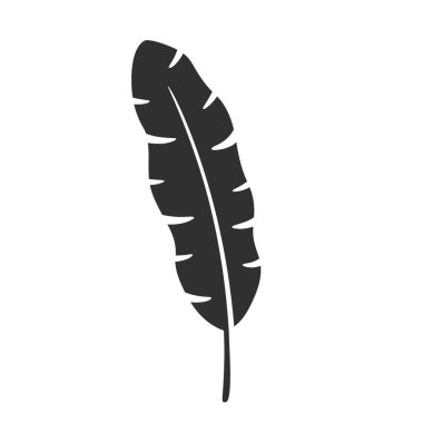 Beyaz arka planda izole edilmiş muz yaprağı. Siyah muz yaprağı silueti. Tropikal ağaç. Vektör illüstrasyonu