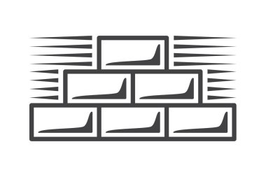 Beton yapıştırıcılı kiremit duvar simgesi beyaz arka planda izole edilmiş. Kiremitleri sade şekilde döşemek. Vektör illüstrasyonu