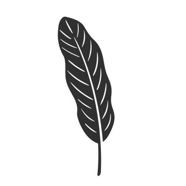 Beyaz arka planda izole edilmiş muz yaprağı. Siyah muz yaprağı silueti. Tropikal ağaç. Vektör illüstrasyonu