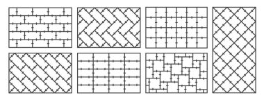 Taslak simgesini yerleştirdikten sonra yer kiremitleri beyaz arkaplanda izole edildi. Koleksiyonlar duvar kiremit deseni basit şekil. Vektör illüstrasyonu