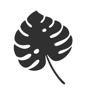 Beyaz arka planda izole edilmiş canavar yaprağı. Siyah canavar yaprağı silueti. Tropikal ağaç. Vektör illüstrasyonu