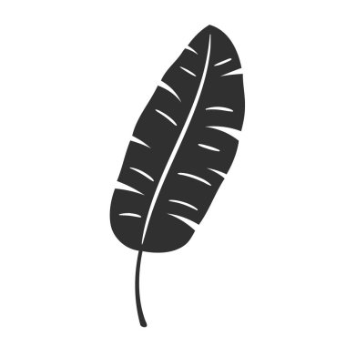 Beyaz arka planda izole edilmiş muz yaprağı. Siyah muz yaprağı silueti. Tropikal ağaç. Vektör illüstrasyonu