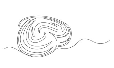 Çörek rulosu beyaz arka planda izole edilmiş tek bir çizgi halinde. Fırın sembolü sanat çizimi. Çörek tasarımı taslağı. Düzenlenebilir felç. Vektör illüstrasyonu