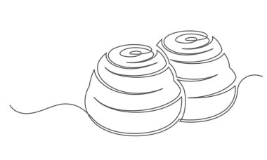 Çörek tarçınları beyaz arka planda sürekli izole edilmiş. Fırın sembolü sanat çizimi. Çörek tarçını tasarım taslağı. Düzenlenebilir felç. Vektör illüstrasyonu