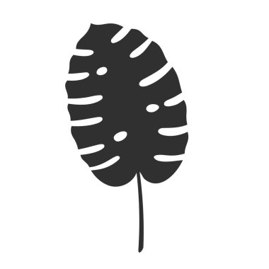 Beyaz arka planda izole edilmiş canavar yaprağı. Siyah canavar yaprağı silueti. Tropikal ağaç. Vektör illüstrasyonu