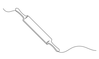 Yuvarlanan iğne beyaz arka planda izole edilmiş. Fırın sembolü sanat çizimi. Yuvarlanan pin tasarımı taslağı. Düzenlenebilir felç. Vektör illüstrasyonu