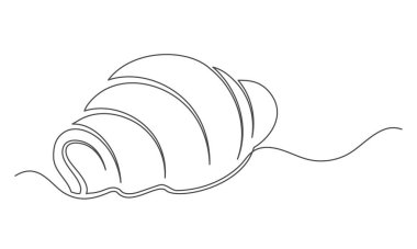 Kruvasan, beyaz arka planda izole edilmiş bir çizgi halinde. Fırın sembolü sanat çizimi. Kruvasan tasarım taslağı. Düzenlenebilir felç. Vektör illüstrasyonu