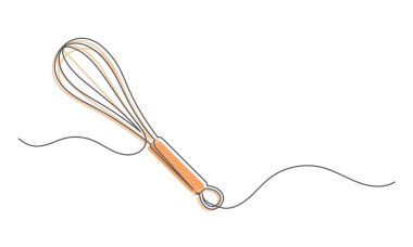 Beyaz arka planda tek bir çizgi halinde çırpın. Fırın sembolü sanat çizimi. Çırpma tasarımı taslağı. Düzenlenebilir felç. Vektör illüstrasyonu