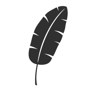 Beyaz arka planda izole edilmiş muz yaprağı. Siyah muz yaprağı silueti. Tropikal ağaç. Vektör illüstrasyonu