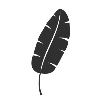 Beyaz arka planda izole edilmiş muz yaprağı. Siyah muz yaprağı silueti. Tropikal ağaç. Vektör illüstrasyonu