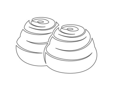 Çörek tarçınları beyaz arkaplanda sürekli izole edilmiş bir çizgi simgesidir. Fırın sembolü sanat çizimi. Çörek tarçını tasarım taslağı. Düzenlenebilir felç. Vektör illüstrasyonu