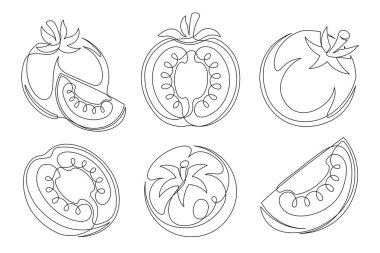 Domates aralıksız bir çizgi çizme ikonu seti. Düzenlenebilir felç. Beyaz arka planda izole edilmiş domates sebze koleksiyonları. Vektör illüstrasyonu
