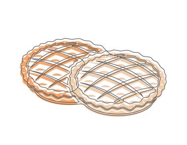 Elmalı turtalar beyaz arkaplanda izole edilmiş bir çizgi simgesi olarak devam ediyor. Fırın sembolü sanat çizimi. Elmalı turta tasarımı. Düzenlenebilir felç. Vektör illüstrasyonu