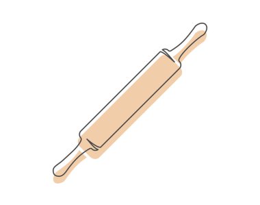 Beyaz arkaplanda sürekli bir çizgi simgesi izole edildi. Fırın sembolü sanat çizimi. Yuvarlanan pin tasarımı taslağı. Düzenlenebilir felç. Vektör illüstrasyonu