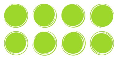 Yeşil daireler beyaz arka planda izole edilmiş. Yuvarlak şekilleri fırçala. Logo, etiket ve amblem tasarımı için şablonlar. Vektör illüstrasyonu