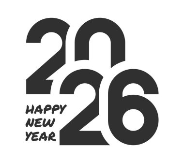 2026 Mutlu Yıllar logosu beyaz arka planda izole edildi. Tasarım afişi, broşür, kart. Vektör illüstrasyonu