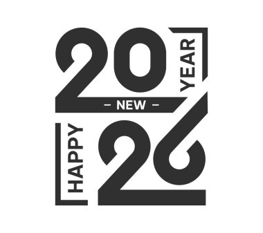 2026 Mutlu Yıllar logosu beyaz arka planda izole edildi. Tasarım afişi, broşür, kart. Vektör illüstrasyonu