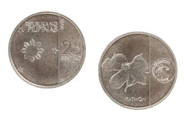 Primer Plano Nueva Moneda Sentimo Filipinas Aislada Sobre Fondo Blanco —  Fotos de Stock