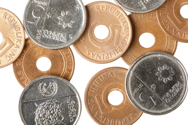Розміщення Старих Нових Монет Сентімо Філіппіни Ізольовані Білому Тлі — стокове фото