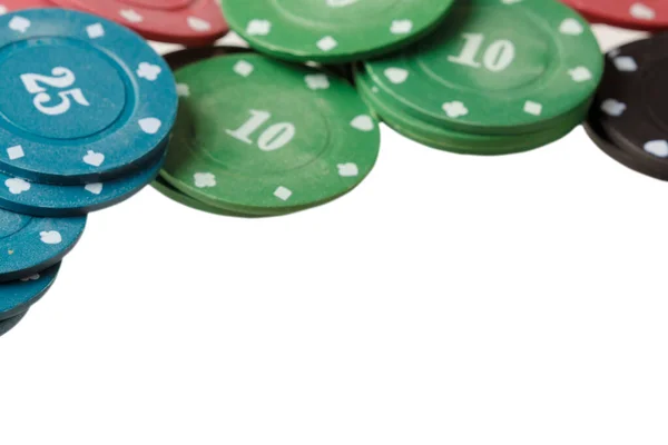Background Poker Chips Isolated White Background Whit Copy Space — Stock Photo, Image