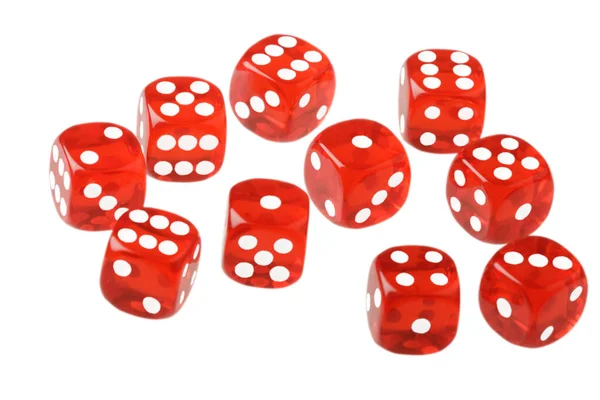 Close Red Dice Showing Lucky Numbers Isolated White Background — Stock Photo, Image