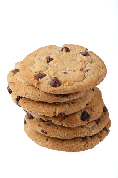 Närbild Choklad Chip Cookies Isolerad Vit Bakgrund Med Kopia Utrymme — Stockfoto