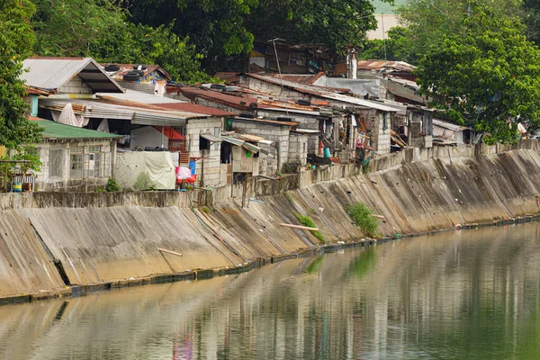 Pauvres Gens Vivant Dans Pauvreté Long Des Canaux Manille Philippines — Photo
