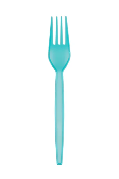 Close Van Een Kleurrijke Plastic Aqua Fork Geïsoleerd Een Witte — Stockfoto