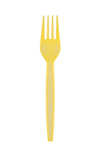 Close Colorful Plastic Yellow Fork Isolated White Background — Stock Photo, Image