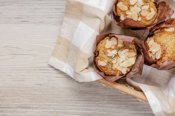 Banana Nut Muffins Resting Wooden Table — Stock Photo, Image