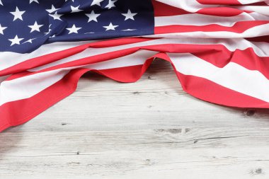 Close up of United States of America flag, also known as the Old Glory with copy space