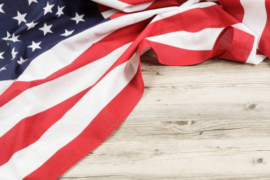 Close up of United States of America flag, also known as the Old Glory with copy space