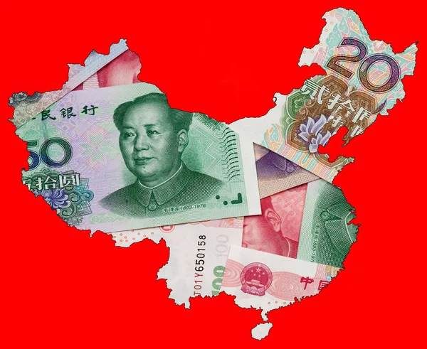 Map China Using Chinese Rmb Red Background — Stock Fotó